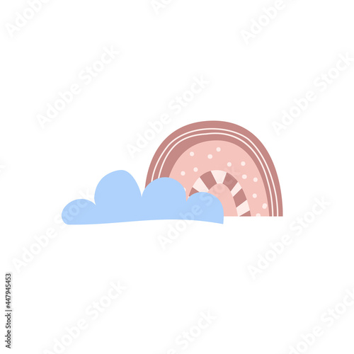 Boho rainbow and cloud. Minimalist decor for nursery, poster, children bedroom, playroom