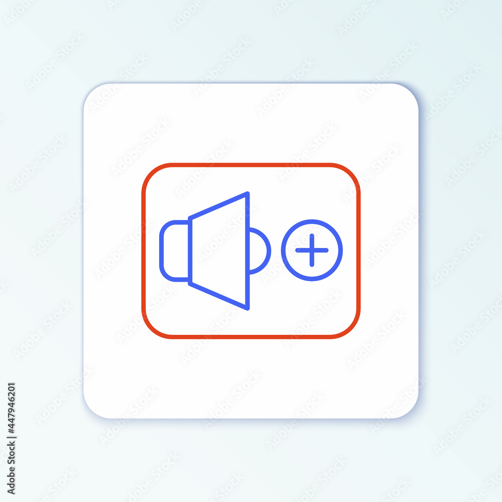 Line Speaker volume, audio voice sound symbol, media music icon isolated on white background. Colorful outline concept. Vector Line Speaker volume, audio voice sound symbol, media music icon isolated on white background. Colorful outline concept. Vector