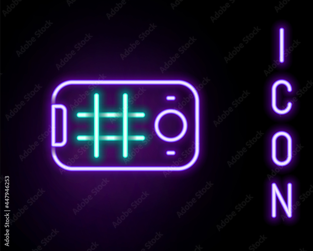 Glowing neon line Selfie on mobile phone icon isolated on black background. Colorful outline concept. Vector Glowing neon line Selfie on mobile phone icon isolated on black background. Colorful outline concept. Vector
