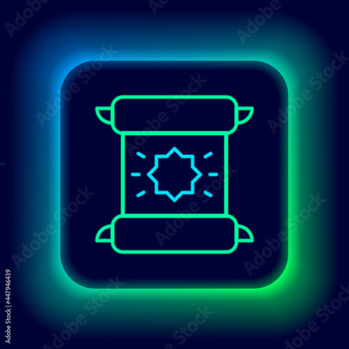 Glowing neon line Decree, paper, parchment, scroll icon icon isolated on black background. Colorful outline concept. Vector