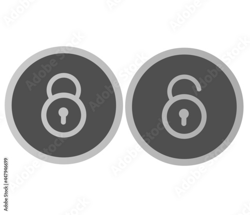 Set of locked and unlocked padlocks.