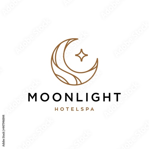 elegant crescent moon and star logo design line icon vector in luxury style outline linear, ramadan kareem, crescent moon and star illustration for background banner, abstract crescent moon logo