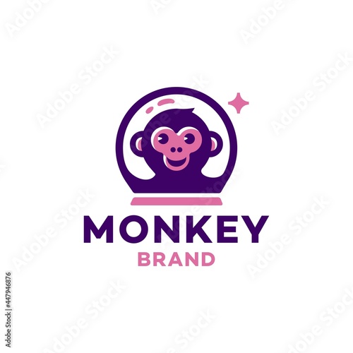 Photography space monkey logo vector, monkey in astronaut helm with star mascot design Illus