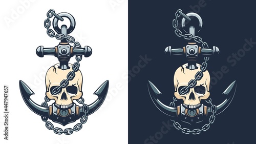 Fotografie, Tablou Pirate skull with anchor and chain