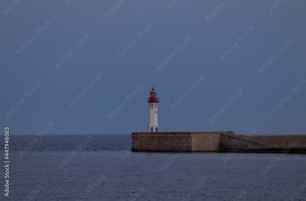 A white lighthouse at evening, Almeria, Spain