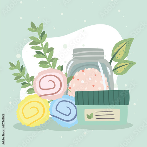 Spa center towels and jars