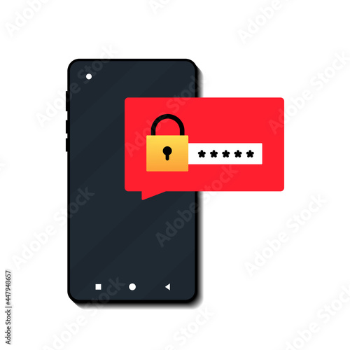 Smartphone with password notification. Phone access. User authorization. Login to account. Illustration vector
