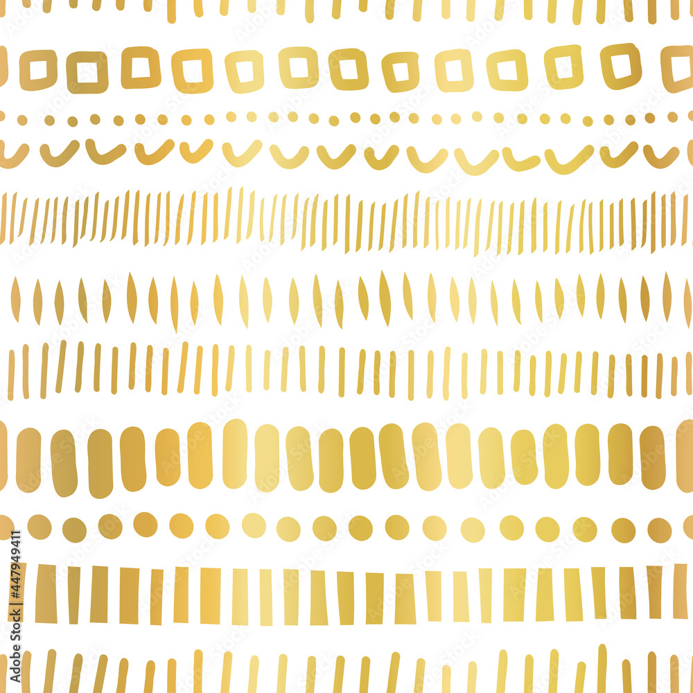 Gold foil doodle stripes pattern seamless vector repeat. Metallic ...
