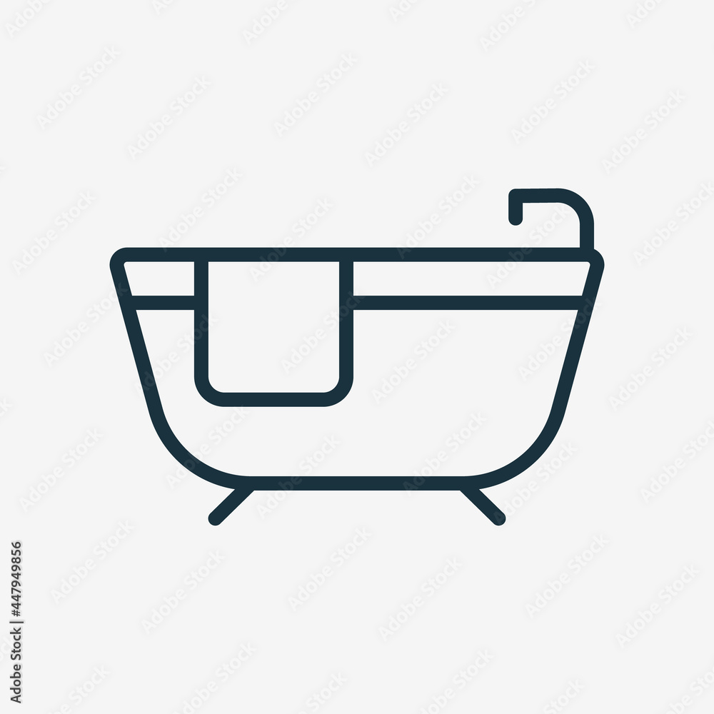 Bath Line Icon. Bathtub with Tap and Towel Linear Pictogram. Bathroom Outline Icon. Editable Stroke. Isolated Vector Illustration Bath Line Icon. Bathtub with Tap and Towel Linear Pictogram. Bathroom Outline Icon. Editable Stroke. Isolated Vector Illustration