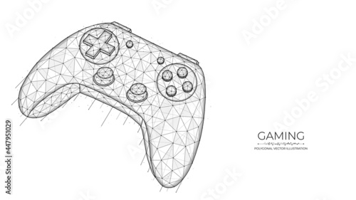 Gaming concept. Joystick for video games low poly design. Polygonal vector illustration of a game controller on a white background. photo