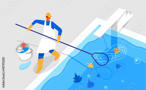 Pool cleaner cleaning pool dust illustration concept vector 