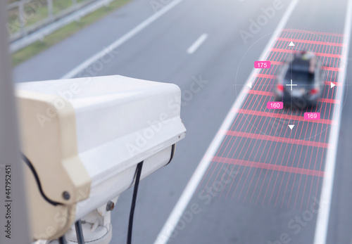 Speed camera car on the highway and tracking cars speed limit by infrared  photo