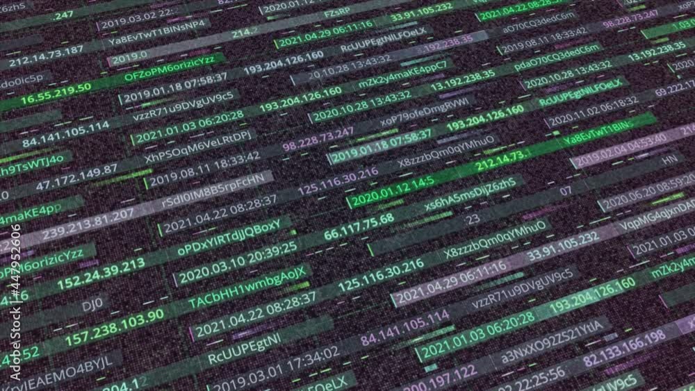 Abstract digital background of narrow horizontal stripes with hacking ...
