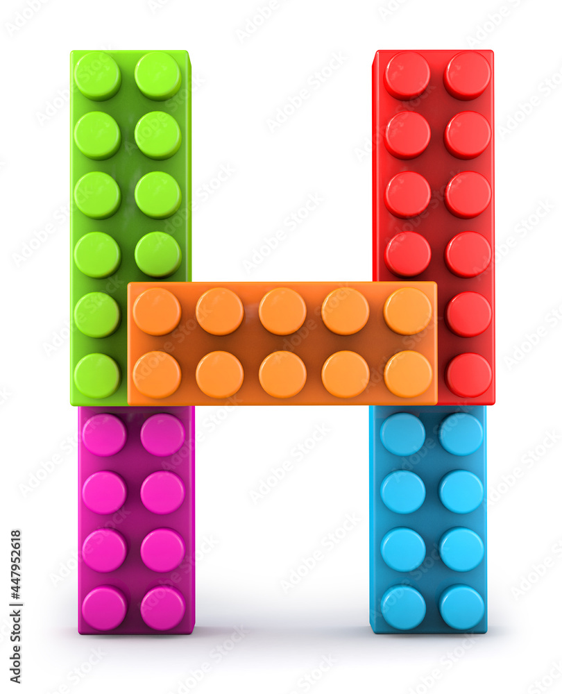 Alphabet H made of colorful Lego bricks. 3d letter. 3d illustration.  ilustração do Stock | Adobe Stock