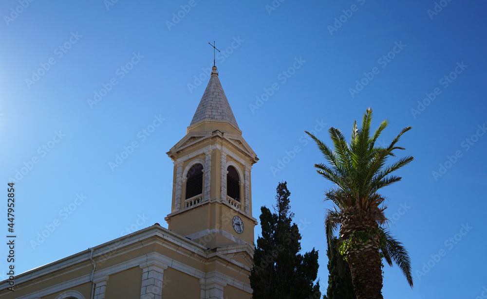 Bell tower of Saint Catherine church in Croatian town of Novalja