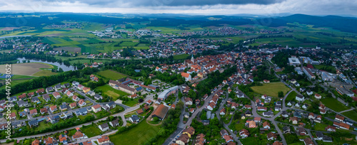 Aerial view of the city Nabburg in Germany, Bavaria. on a cloudy day in spring