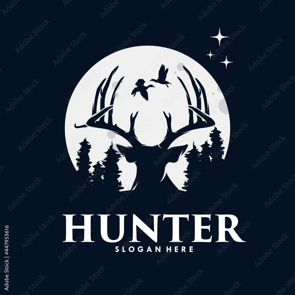 vector set of hunting with wild ducks and deer head