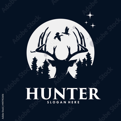 vector set of hunting with wild ducks and deer head