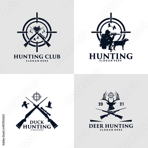 Collection of hunting duck and deer hunt logo design
