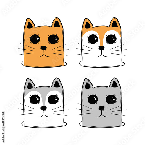 Set of cute cats. Hand-drawn fluffy cats. Vector illustration.