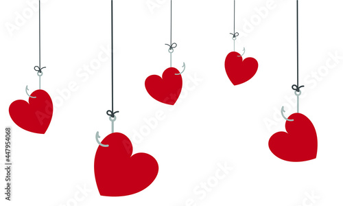 Vector illustration of red heart symbol on fishing hook.