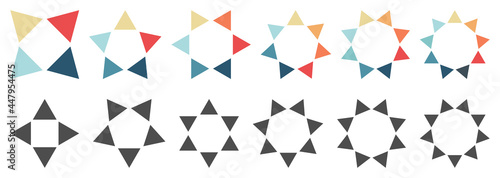 Outward pointing triangles forming circle, version with four to nine objects. Can be used as infographics element
