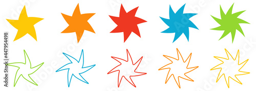 Star with distorted, slightly twisted spikes, version with five to nine points