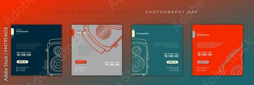 Set of social media template. Social media post template with line art of classic camera design