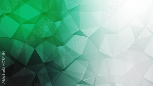 Green, dark and light triangular gradient background, low poly, futuristic and corporate design template, 3D Illustration. Geometric Plexus backdrop.