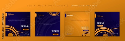 Set of social media template. Social media post template with simple camera and purple background design