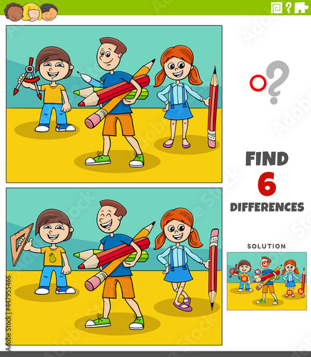differences educational game with cartoon school pupils