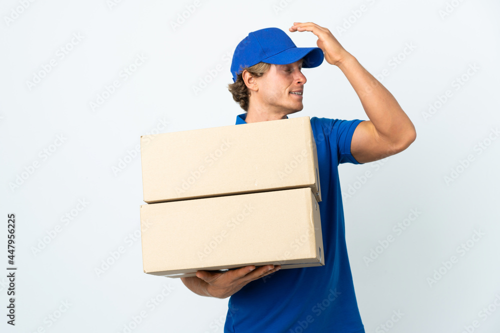 Delivery man over isolated white background has realized something and intending the solution Delivery man over isolated white background has realized something and intending the solution