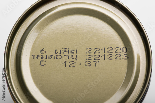 Obraz na plátně Instruction of lot number, manufacturing date, and expiry date label of a product in Thai language