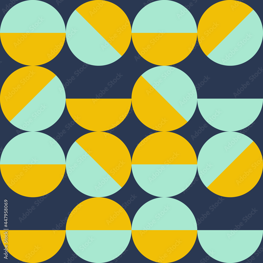 Abstract geometrical pattern. Dark blue, yellow and turquoise semi circles. For textile, product application. Vector illustration, flat design Abstract geometrical pattern. Dark blue, yellow and turquoise semi circles. For textile, product application. Vector illustration, flat design