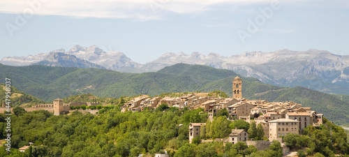 View of Ainsa, a beautiful town located in Pyrenees mountains, Huesca, Aragon, Spain.