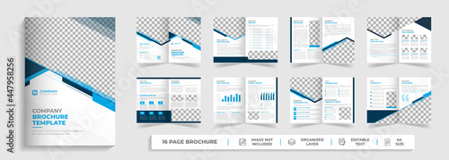 Corporate modern bi fold brochure template and company profile with blue and black creative shapes annual report design ,Multipurpose editable template
