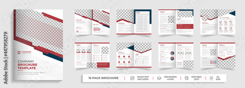 Corporate modern bi fold brochure template and company profile with red and black creative shapes annual report design ,Multipurpose editable template