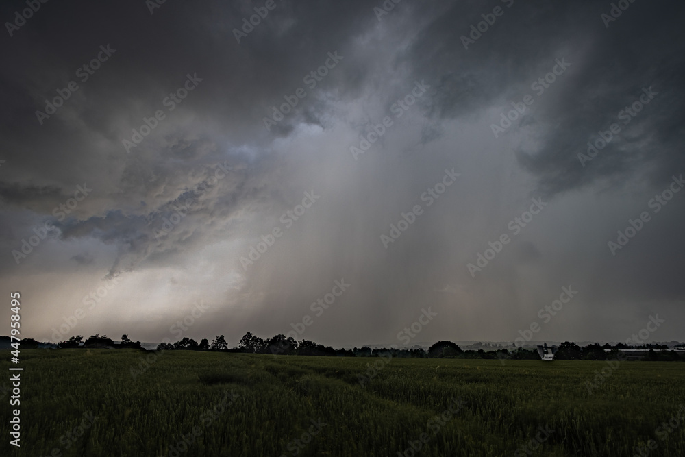 Storm over Field during climate change wirh rainfall
