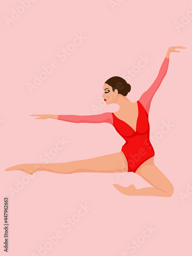 Charming lady dancer in red leotard