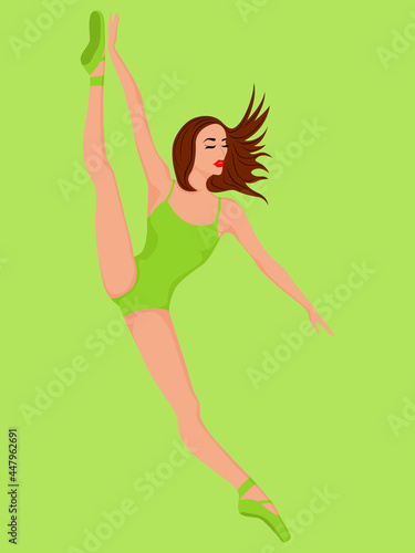 Elegant ballerina in bright green leotard