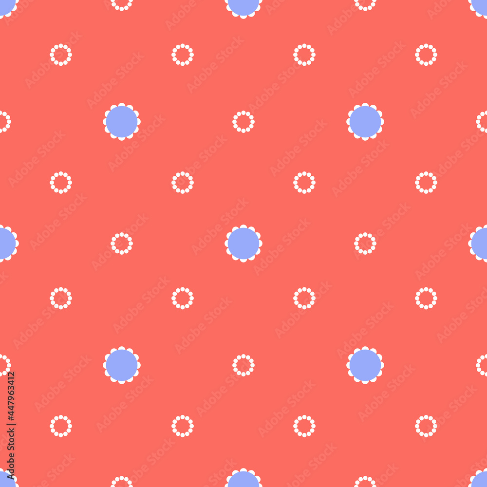 Seamless pattern with white and blue dots on a red background. Seamless pattern with white and blue dots on a red background.