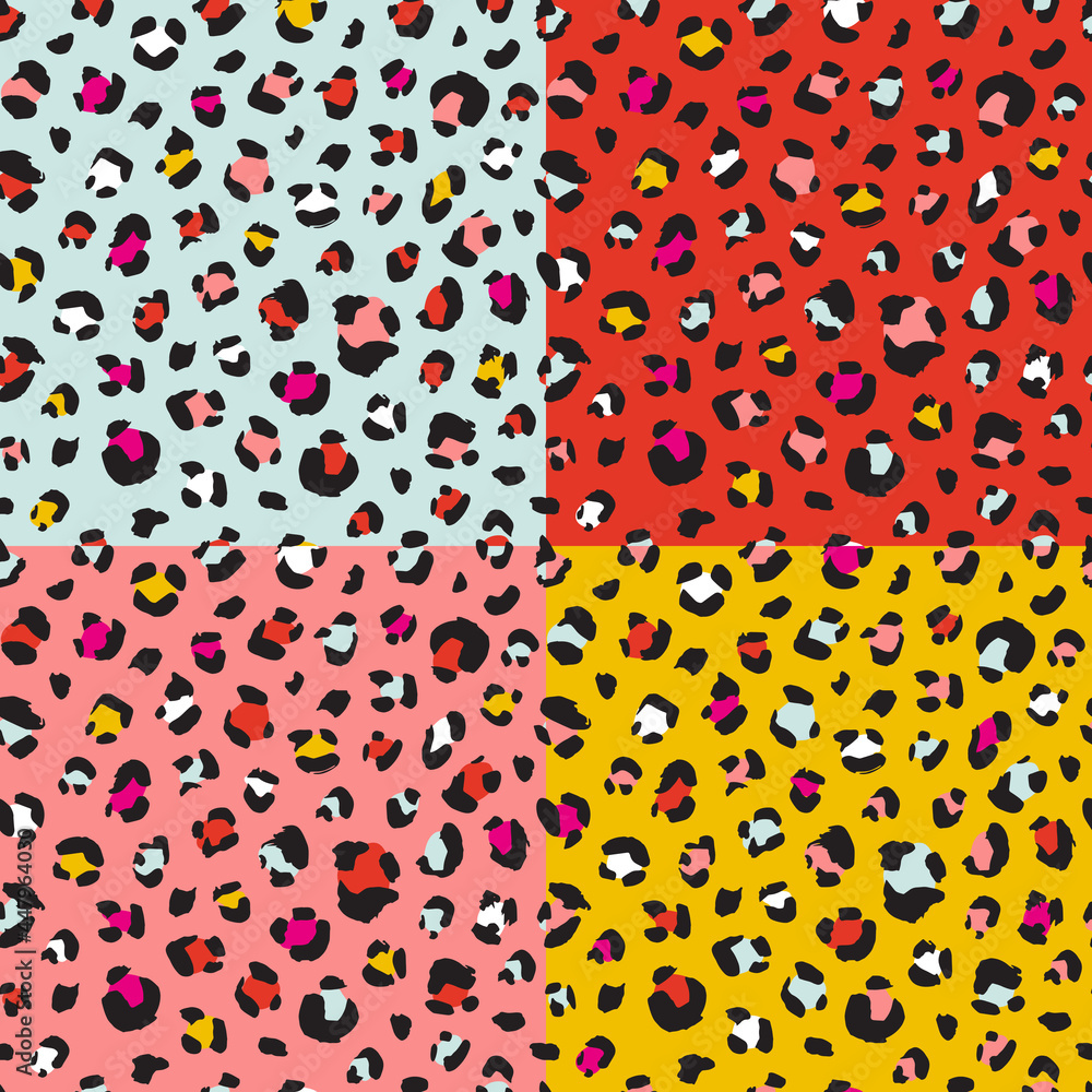 Leopard skin seamless set patterns fashion 80s-90s. It can be used in printing, background and fabric design.