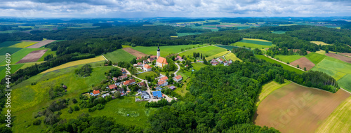 Aerial view of the monastery and church Eichelberg Hemau in Germany  Bavaria on a sunny day in spring