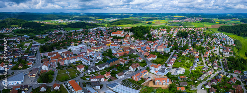 Aerial view of the city Parsberg in Germany, Bavaria on a sunny day in spring