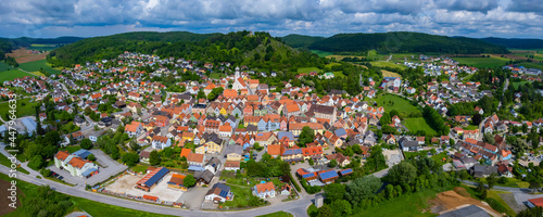 Aerial view of the city Velburg i Germany, Bavaria on a sunny day in spring
