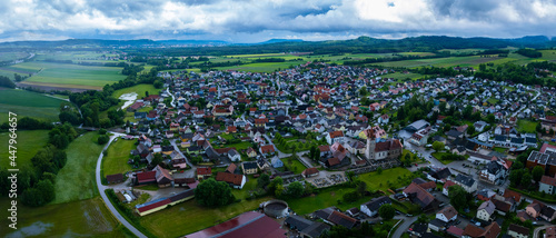 Aerial view of the city Berg bei Neumarkt in der Oberpfalz in Germany, Bavaria on a cloudy and rainy day in spring © GDMpro S.R.O