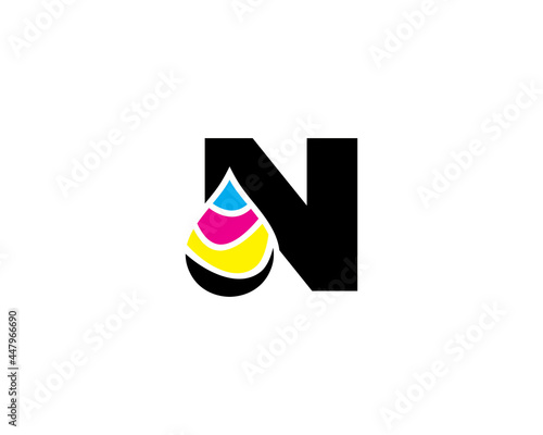 N Letter With CMYK Ink drop Logo Vector 001