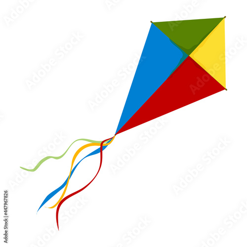 Flying Kite Isolated on White Background. Vector Illustration for decoration and design