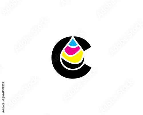 C Letter With CMYK Ink drop Logo Vector 001