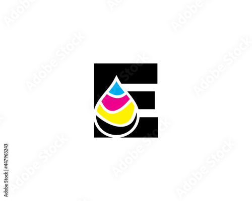 E Letter With CMYK Ink drop Logo Vector 001